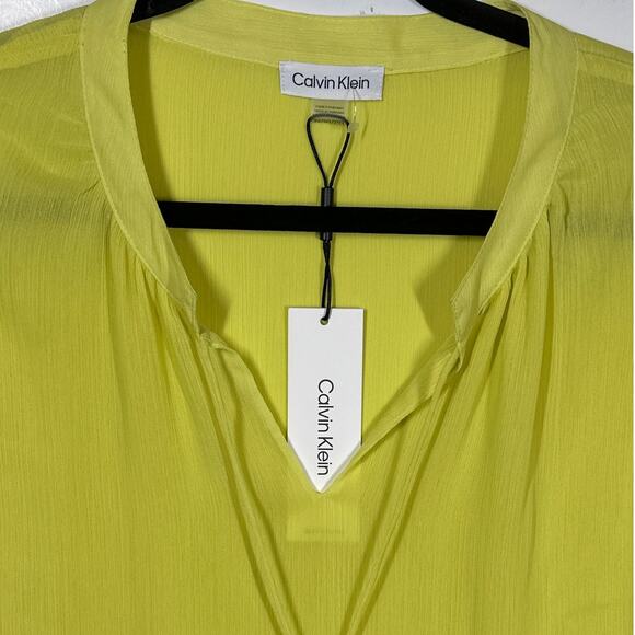 Calvin Klein Cap Sleeve Bright Yellow Cut Out Tie Blouse Top 2X Business Casual - Picture 16 of 16
